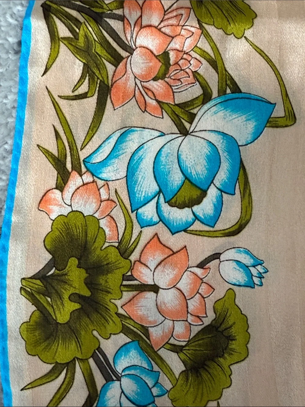 XIIX Karet Floral Silk Scarf with Turquoise Trim